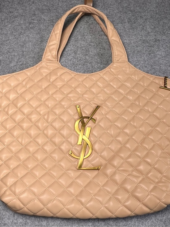 Saint Laurent Handbags - Saint Laurent Quilted Beige Leather Tote with Gold YSL Emblem